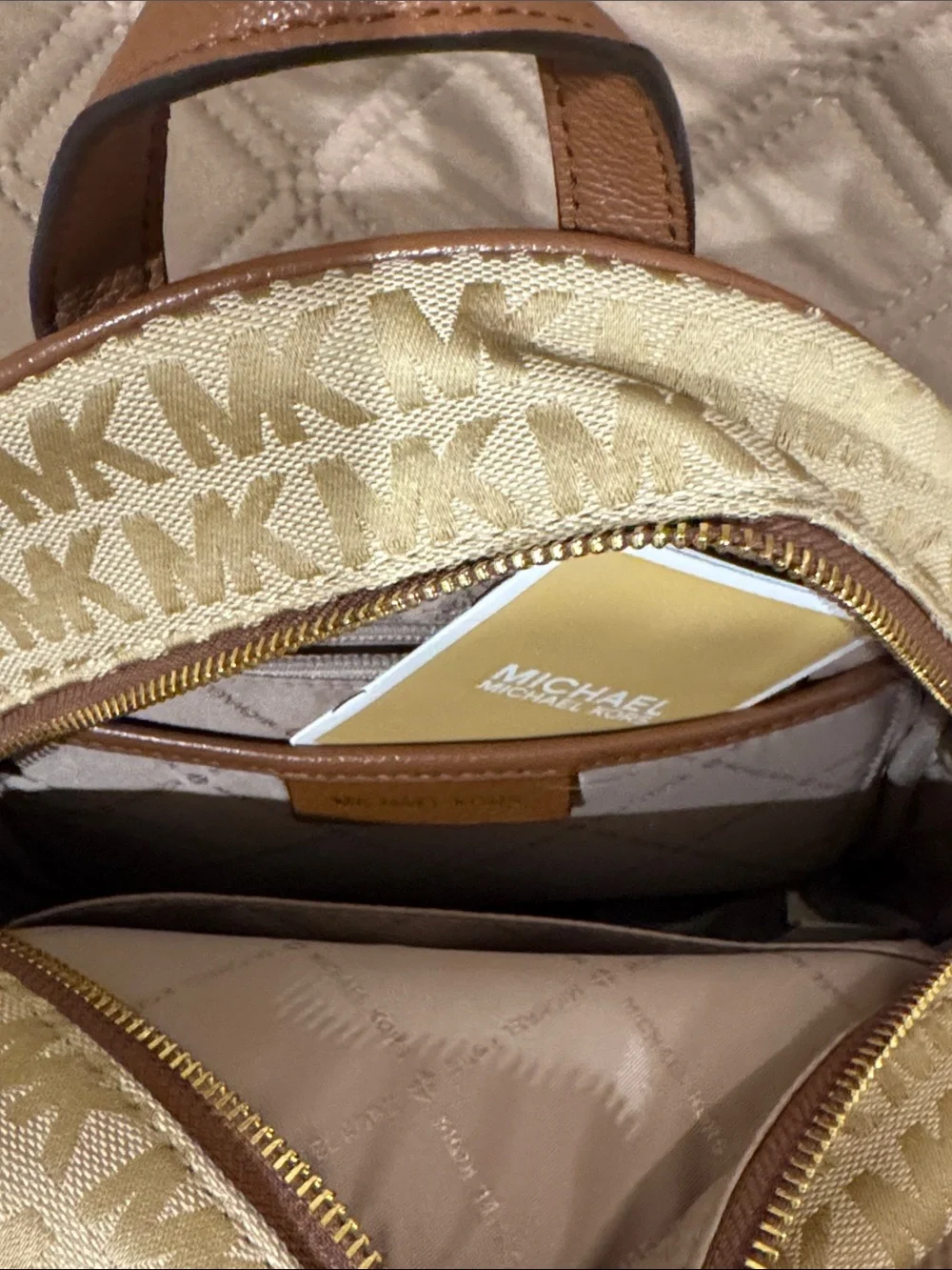 Michael Kors Beige and Brown MK Logo Mini Backpack